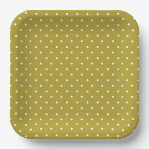 Mosterdgeel met witte stippenpatroon  papieren bordje