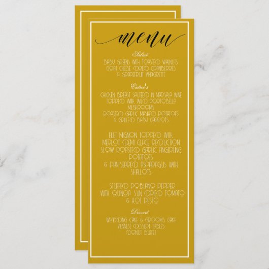 Mosterdgeel minimalistisch menu (Voorkant / Achterkant)