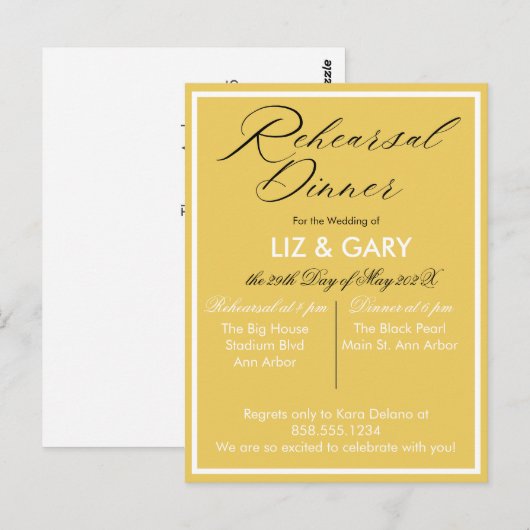 Mosterdgeel minimalistisch repetitiediner briefkaart (Voorkant / Achterkant)