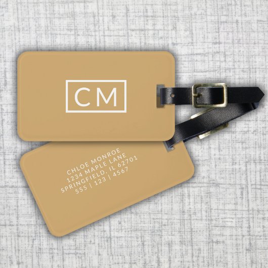 Mosterdgeel Modern Monogram Eenvoudige Initialen Bagagelabel