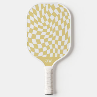 Mosterdgeel monogram  golvend geruit pickleball paddle