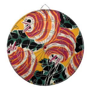 Mosterdgeel & Oranje Art Deco Bloemendecor Dartbord