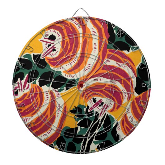 Mosterdgeel & Oranje Art Deco Bloemendecor Dartbord (Voorkant)