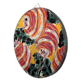 Mosterdgeel & Oranje Art Deco Bloemendecor Dartbord (Voorkant Rechts)