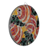 Mosterdgeel & Oranje Art Deco Bloemendecor Dartbord (Voorkant Links)