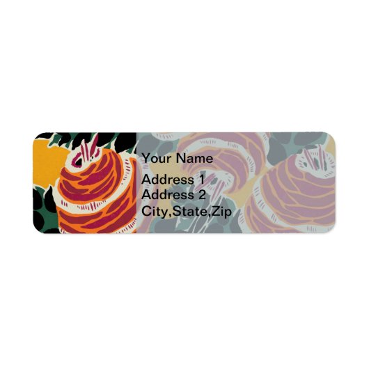 Mosterdgeel & Oranje Art Deco Bloemendecor Etiket (Voorkant)
