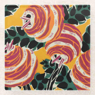 Mosterdgeel & Oranje Art Deco Bloemendecor Glazen Onderzetter