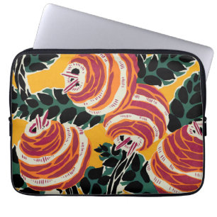 Mosterdgeel & Oranje Art Deco Bloemendecor Laptop Sleeve