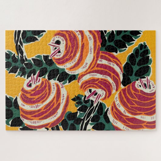 Mosterdgeel & Oranje Art Deco Bloemendecor Legpuzzel (Horizontaal)