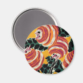 Mosterdgeel & Oranje Art Deco Bloemendecor Magneet (Voorkant / Achterkant)