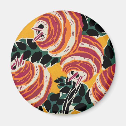 Mosterdgeel & Oranje Art Deco Bloemendecor Magneet (Voorkant)