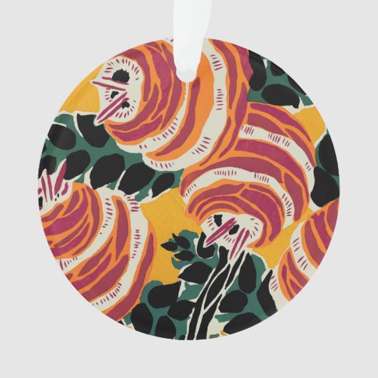 Mosterdgeel & Oranje Art Deco Bloemendecor Ornament (voorkant)