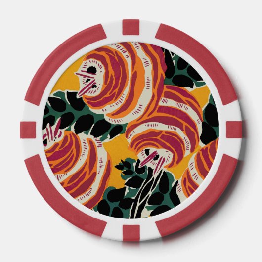 Mosterdgeel & Oranje Art Deco Bloemendecor Poker Chips (Voorkant)
