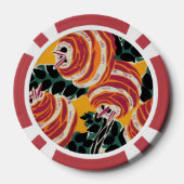Mosterdgeel & Oranje Art Deco Bloemendecor Poker Chips (Achterkant)