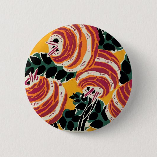 Mosterdgeel & Oranje Art Deco Bloemendecor Ronde Button 5,7 Cm (Voorkant)