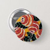 Mosterdgeel & Oranje Art Deco Bloemendecor Ronde Button 5,7 Cm (Voorkant /achterkant)