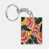 Mosterdgeel & Oranje Art Deco Bloemendecor Sleutelhanger (Voorkant Links)