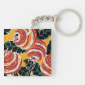 Mosterdgeel & Oranje Art Deco Bloemendecor Sleutelhanger (Achterkant)