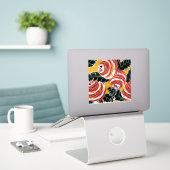 Mosterdgeel & Oranje Art Deco Bloemendecor Sticker (Laptop op bureau)