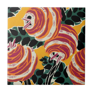 Mosterdgeel & Oranje Art Deco Bloemendecor Tegeltje