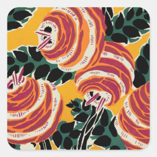 Mosterdgeel & Oranje Art Deco Bloemendecor Vierkante Sticker
