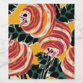 Mosterdgeel & Oranje Art Deco Bloemendecor Wijn Etiket (Enkel label)