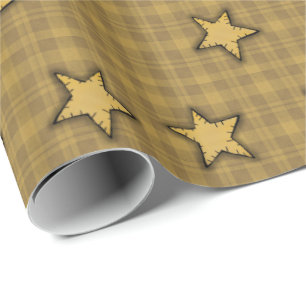 Mosterdgeel Primitive Stars Wrapping Paper Cadeaupapier