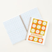 Mosterdgeel Sinaasappel Daisy Retro Checkerboard Notitieboek (Binnen)