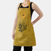 Mosterdgeel Textured Fabric & Black Herb Motief Schort (Insitu)