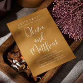 Mosterdgeel typografie script bruiloft + QR Kaart