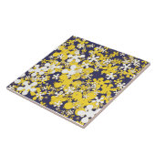 Mosterdgeel, wit, goud, blauw van de marine, bloem tegeltje (Zijkant)