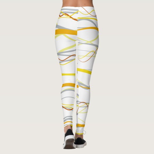 Mosterdgeel Wit Zilver Strepen Leggings (Achterkant)