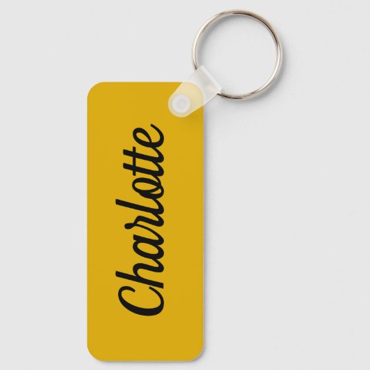 Mosterdgeel & Witte Aangepaste Naam Sleutelhanger (Achterkant)