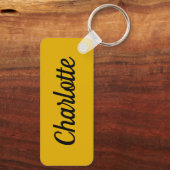 Mosterdgeel & Witte Aangepaste Naam Sleutelhanger (Achterkant)