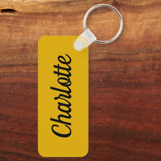 Mosterdgeel & Witte Aangepaste Naam Sleutelhanger (Achterkant)