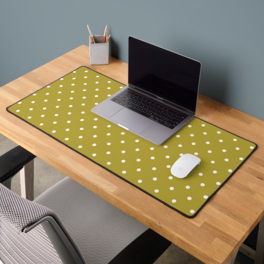 Mosterdgeel witte polka stippen patroon bureaumat (Kantoor 2)