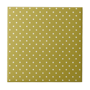 Mosterdgeel witte polka stippen patroon tegeltje
