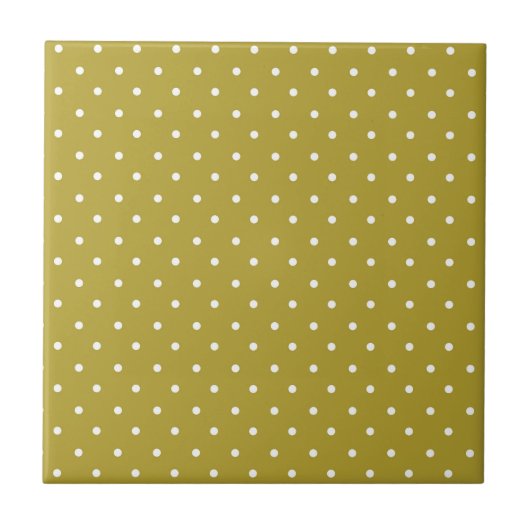 Mosterdgeel witte polka stippen patroon tegeltje (Voorkant)