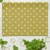 Mosterdgeel witte polka stippen patroon theedoek (Gevouwen)
