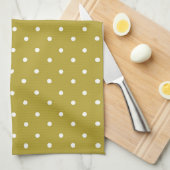 Mosterdgeel witte polka stippen patroon theedoek (Quarter Fold)