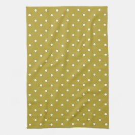 Mosterdgeel witte polka stippen patroon theedoek