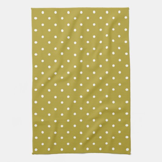 Mosterdgeel witte polka stippen patroon theedoek (Verticaal)