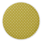 Mosterdgeel witte stippenpatroon keramische knop (Voorkant)