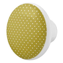 Mosterdgeel witte stippenpatroon keramische knop