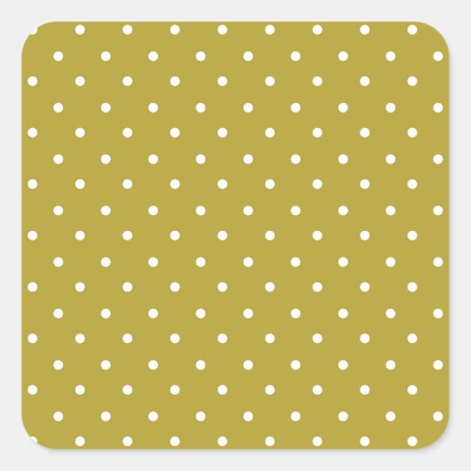 Mosterdgeel witte stippenpatroon vierkante sticker (Voorkant)