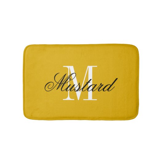 Mosterdgele badmat met elegante naammonogram (Voorkant)