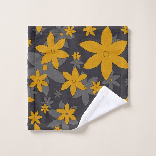 Mosterdgele bloemen op donkergrijs en wijnstokken bad handdoek (Wasdoekje)