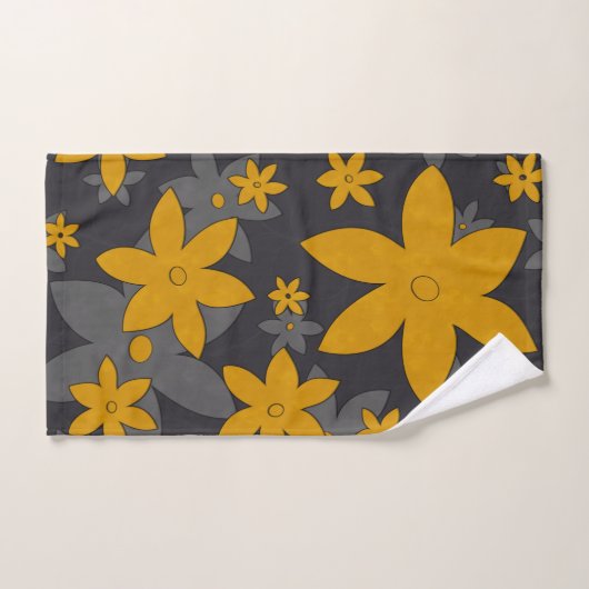 Mosterdgele bloemen op donkergrijs en wijnstokken bad handdoek (Handdoek)