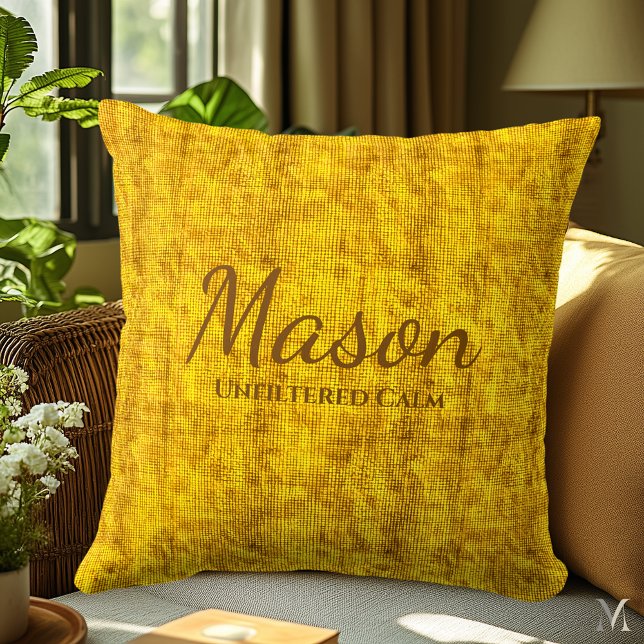 Mosterdgele denim textuur | Aangepaste rustieke wo Kussen (Creator heeft geüpload)