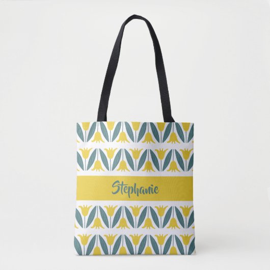 Mosterdgele tulpen bloemmotief tote bag (Voorkant)